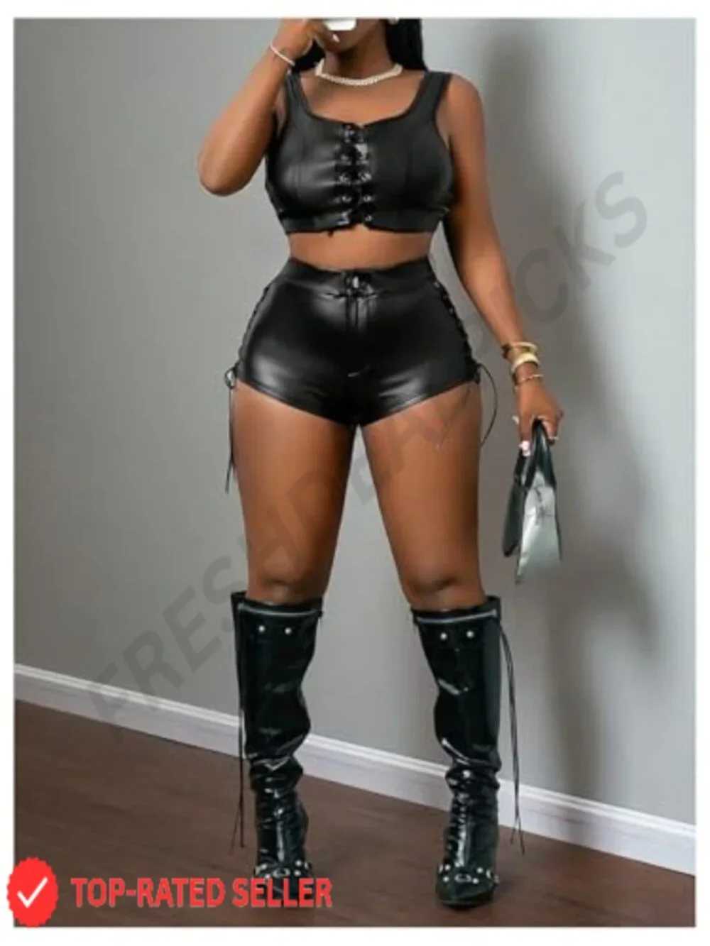 High Waist Lace Up PU Leather Mini Shorts for Going Out Rave